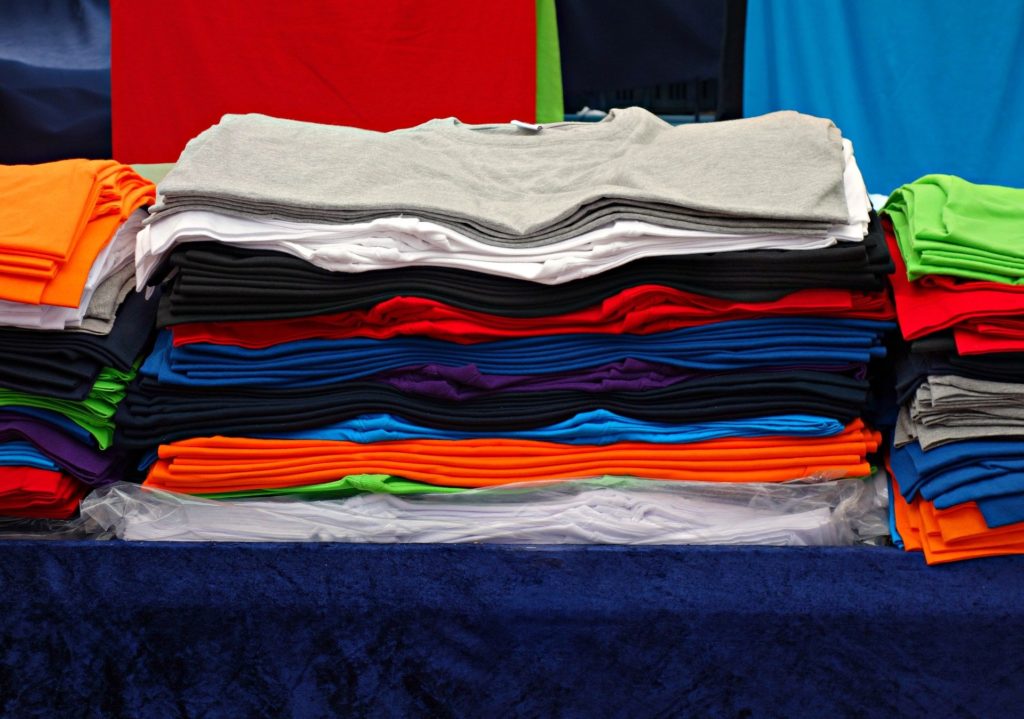 Stack of brightly colored clothing
